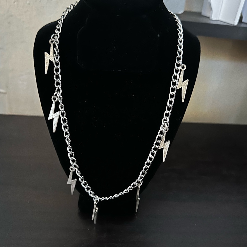 Silver Tone Lightning Bolt Necklace